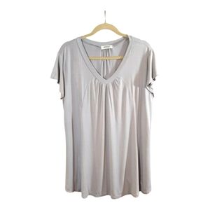 Bepei Gathered V-neck Longline Jersey Knit Cap Sleeve T-shirt Casual Women's XXL